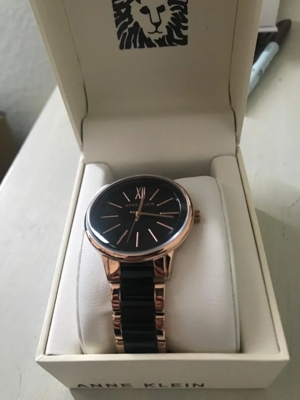 Anne Klein Women's Rose Gold Black Analog Quartz Resin Bracelet Luxury Watch